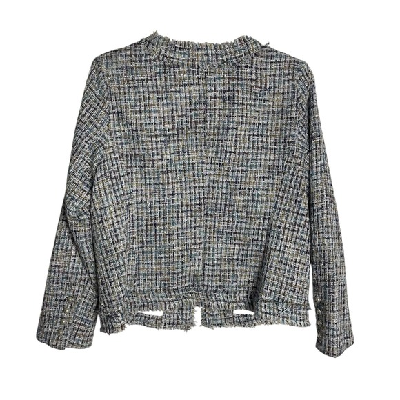 Nanette Lepore Nora‎ Boucle Jacket Womens L Blue Metallic Tweed Pearl Buttons - Picture 4 of 11
